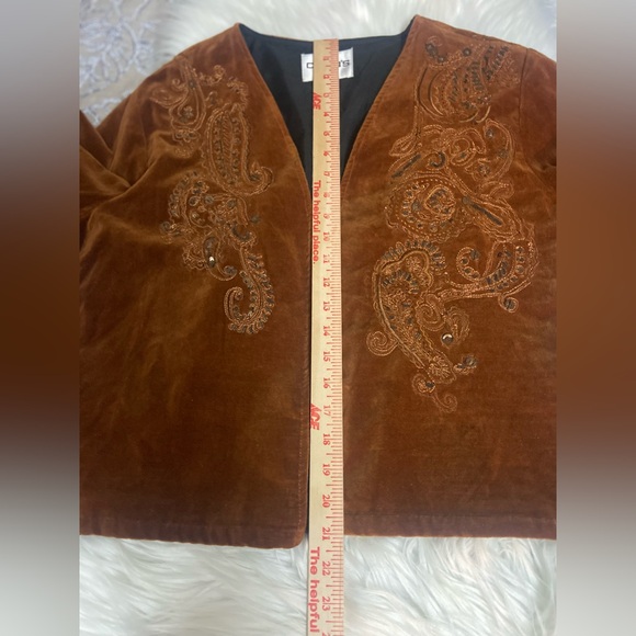 Chico's Sz 2 Rich Rust Velvet Sequined Embroidered Women’s Blazer - Picture 8 of 12